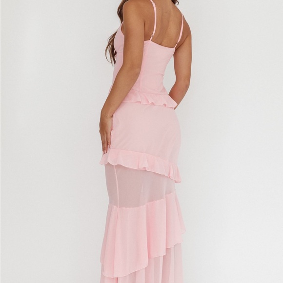 Selfie Leslie Marlie Frill Trim Rosette Maxi Dress Blush - Picture 2 of 3